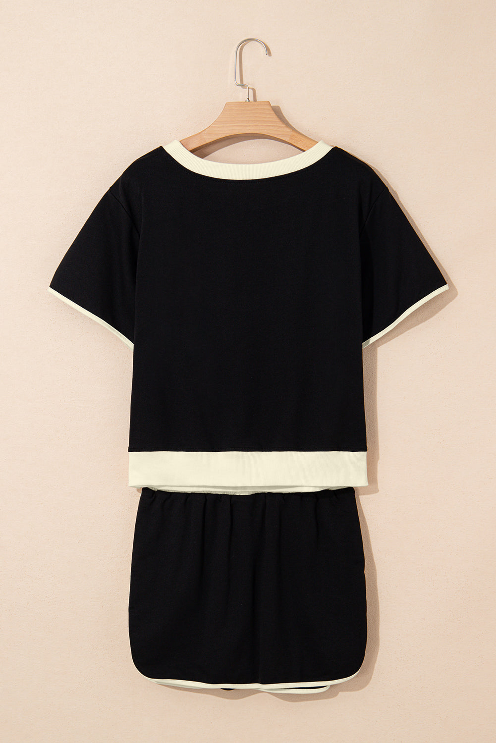 Black Colorblock Edge Drop Shoulder T Shirt and Skort 2Pcs Set
