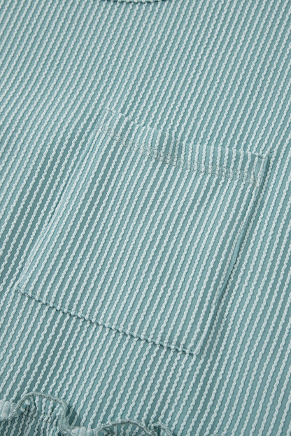 Canton Corded Knit Textured Patched Pocket Frilled Swing Mini Dress with Pockets