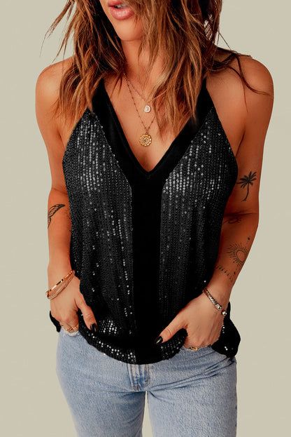 Black Sequin Racerback Tank