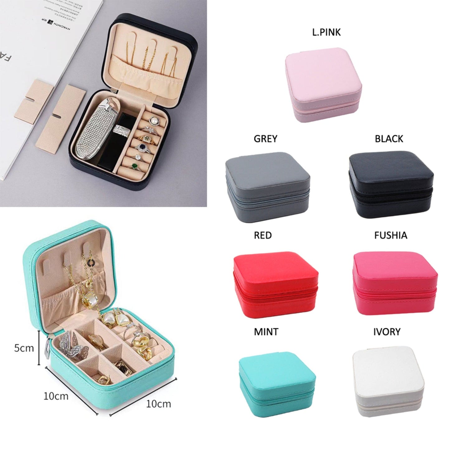 Zip Around Square Travel Jewelry Box