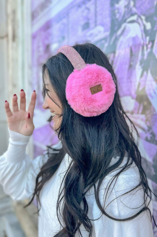 Furry Rhinestone Band Earmuffs