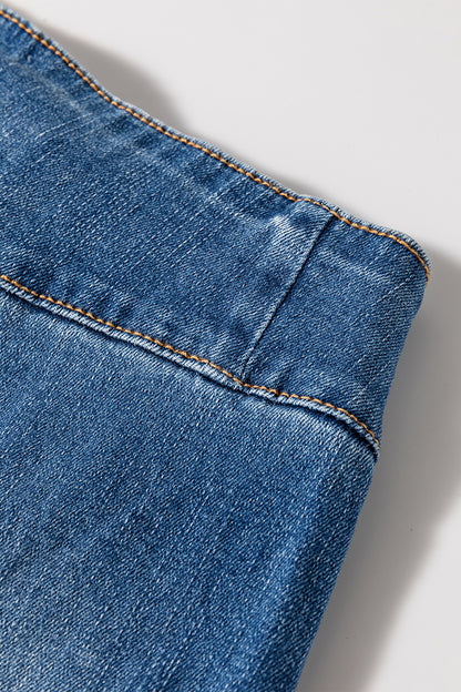 Sail Blue High Waist Button Fly Seamed Raw Hem Flare Jeans
