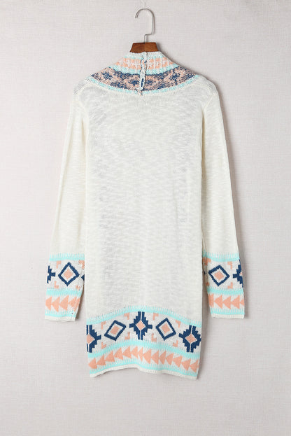 Apricot Aztec Print Open Front Cardigan