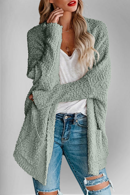 Double Take Pocketed Open Front Long Sleeve Cardigan