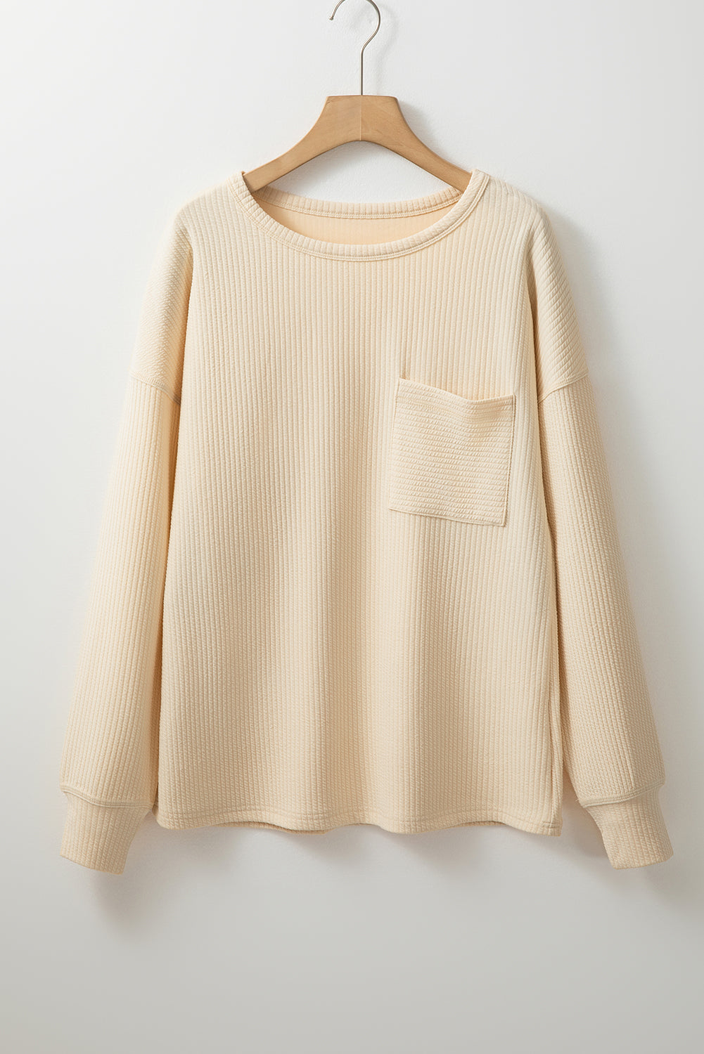 Apricot Solid Color Corded Drop Shoulder Long Sleeve Top