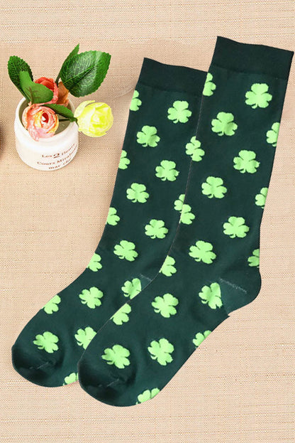 Dark Green St Patricks Clover Print Tube Socks