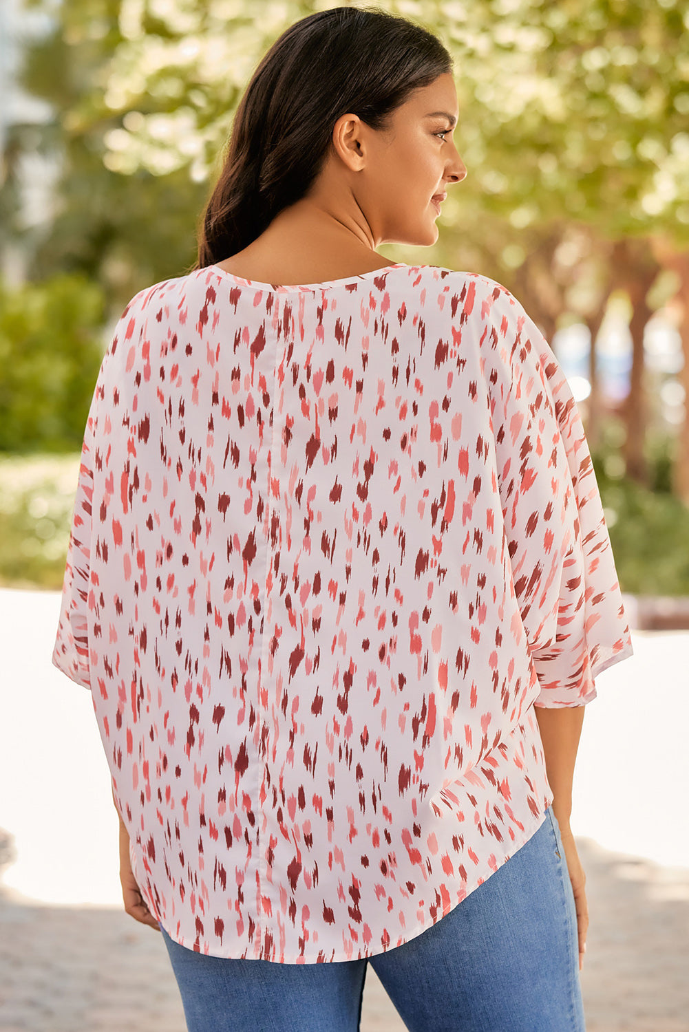 Plus Size Printed V-Neck Blouse