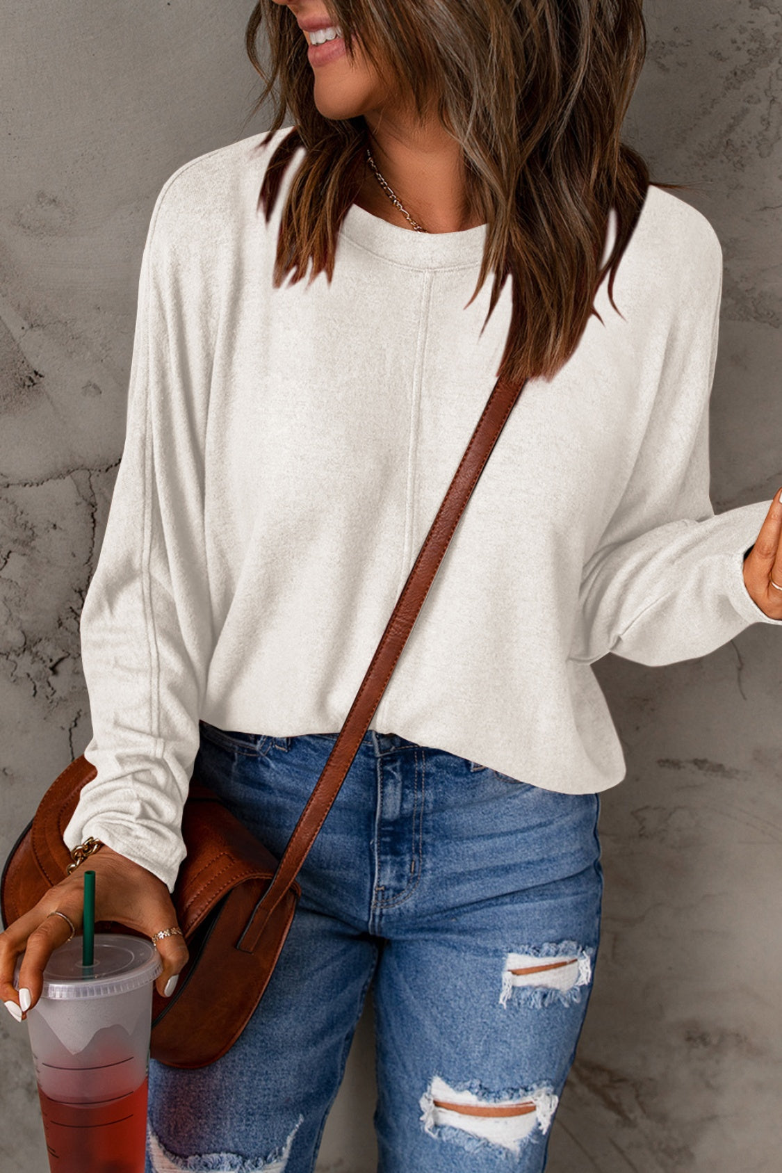 Seam Detail Round Neck Long Sleeve Top