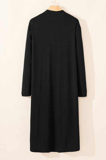 Black Solid Color Open Front Cardigan with Pocket