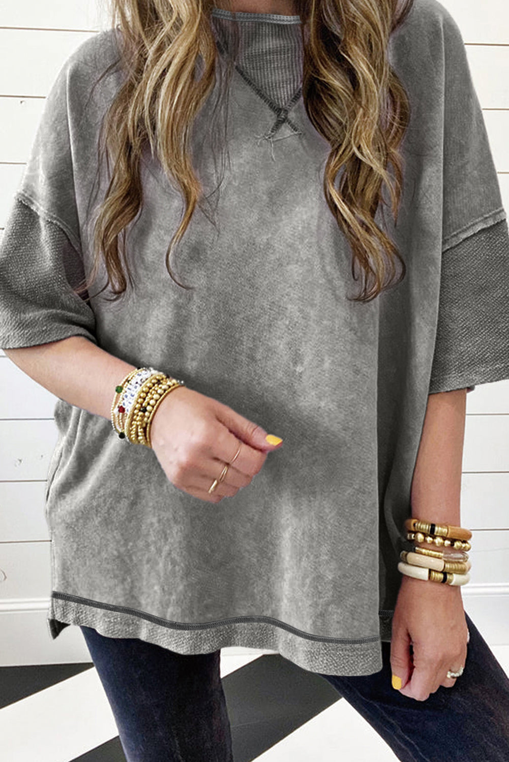 Philippine Gray Mineral Wash Exposed Seam Drop Shoulder Oversized Tee