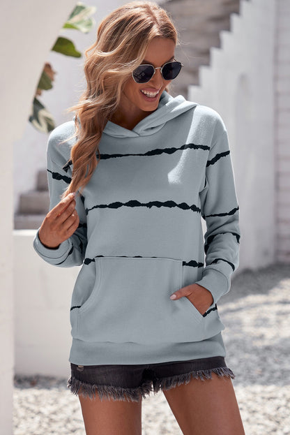 Striped Drop Shoulder Hoodie with Kangaroo Pocket