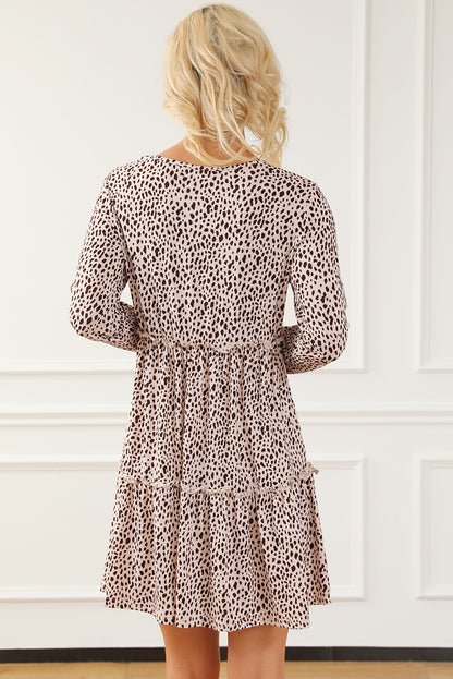 Leopard Animal Print Tiered Long Sleeve Dress