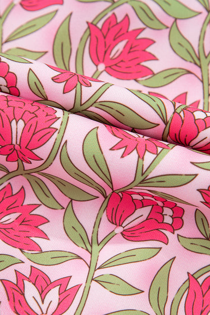 Pink Floral Print Puffy Cropped Tank and Mini Skirt Set