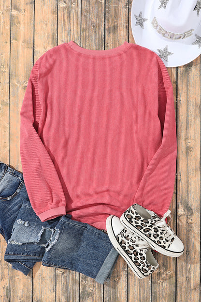 Strawberry Pink Ribbed Corduroy Oversized Sweatshirt