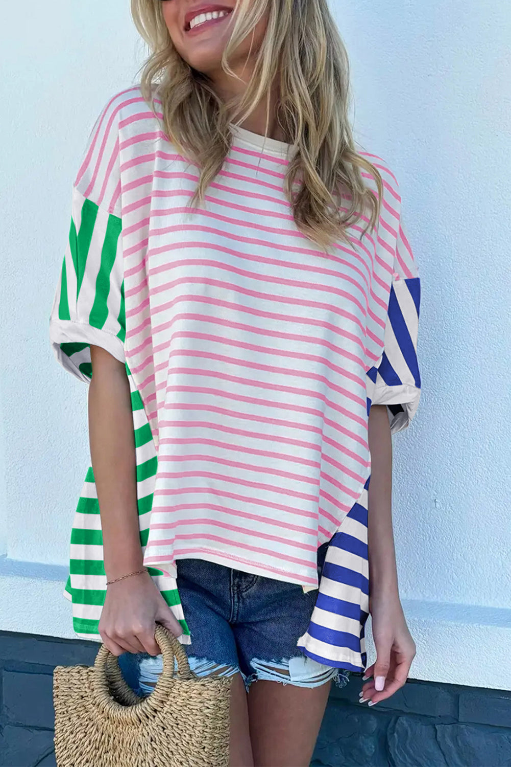 Multicolour Colorblock Patchwork Baggy T Shirt