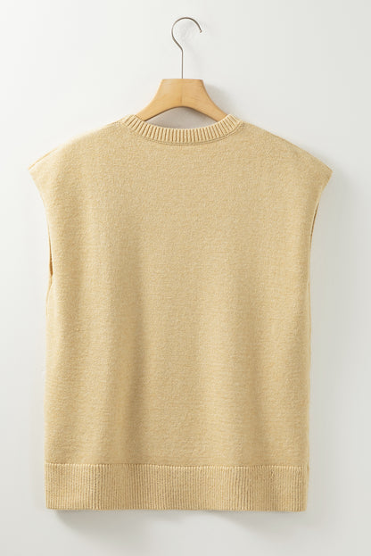 Parchment Solid Color Ribbed Trim Short Sleeve Sweater