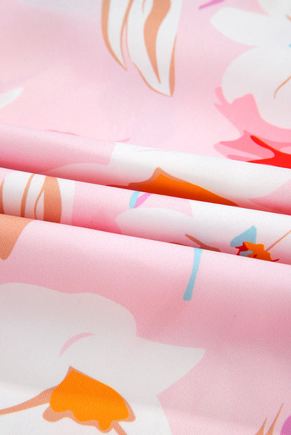 Multicolour Contrast Floral Patchwork Notched Neck Flutter Sleeve Blouse