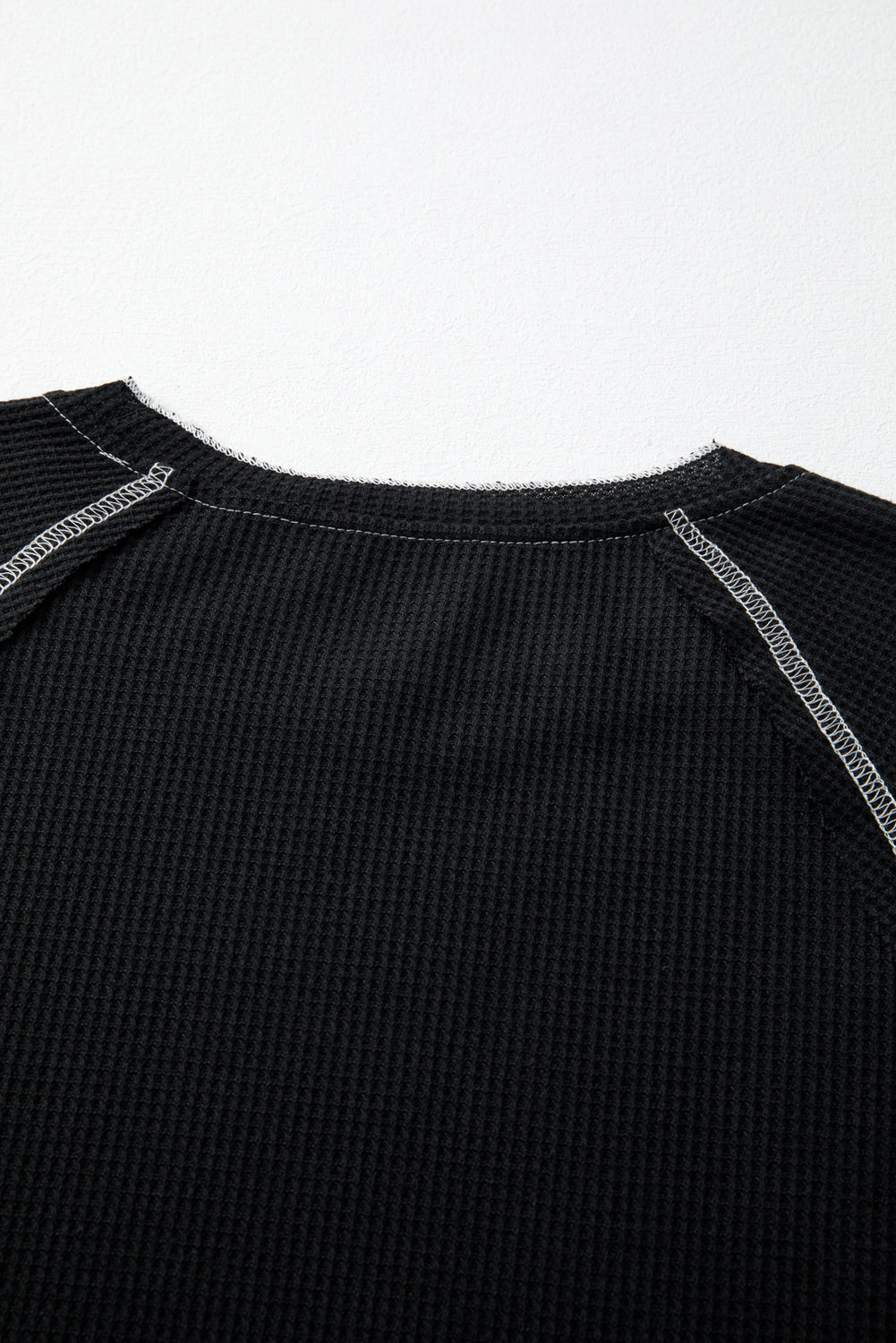 Black Textured Round Neck Long Sleeve Top