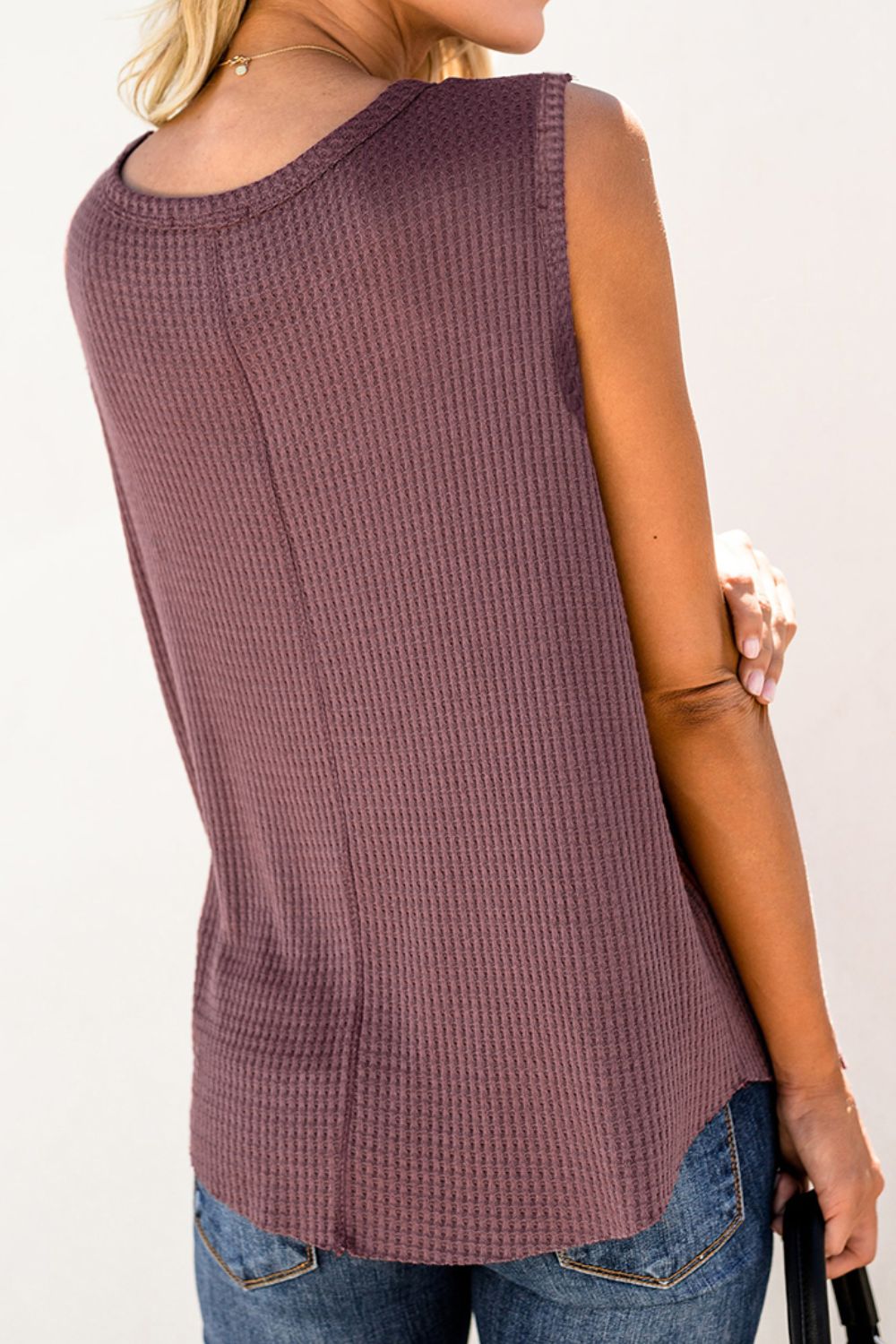 Waffle Knit Round Neck Tank