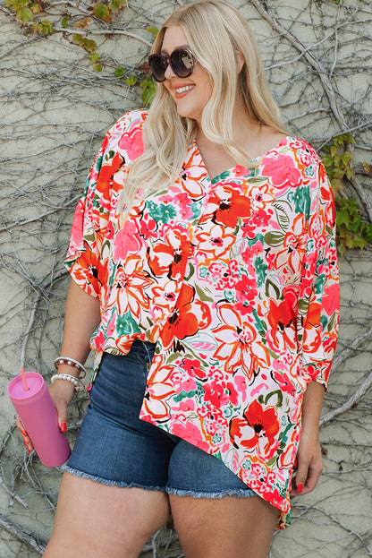 Rose Plus Size Floral Print Kimono Sleeve Shirt