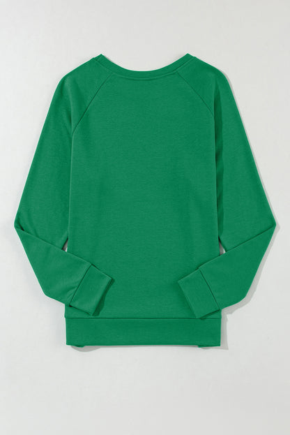 Green Solid Round Neck Raglan Sleeve Sweatshirt