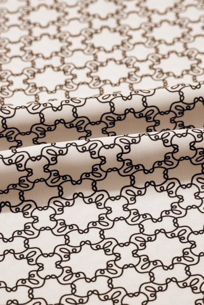 Khaki Plus Size Geometric Print Ruffled Sleeve Blouse