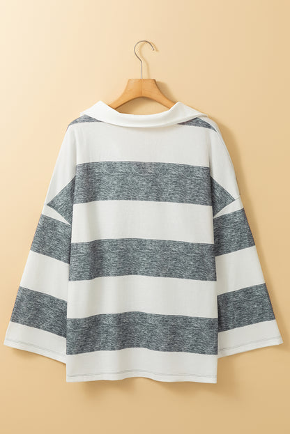 Stripe Oversized Collared Long Sleeve Top