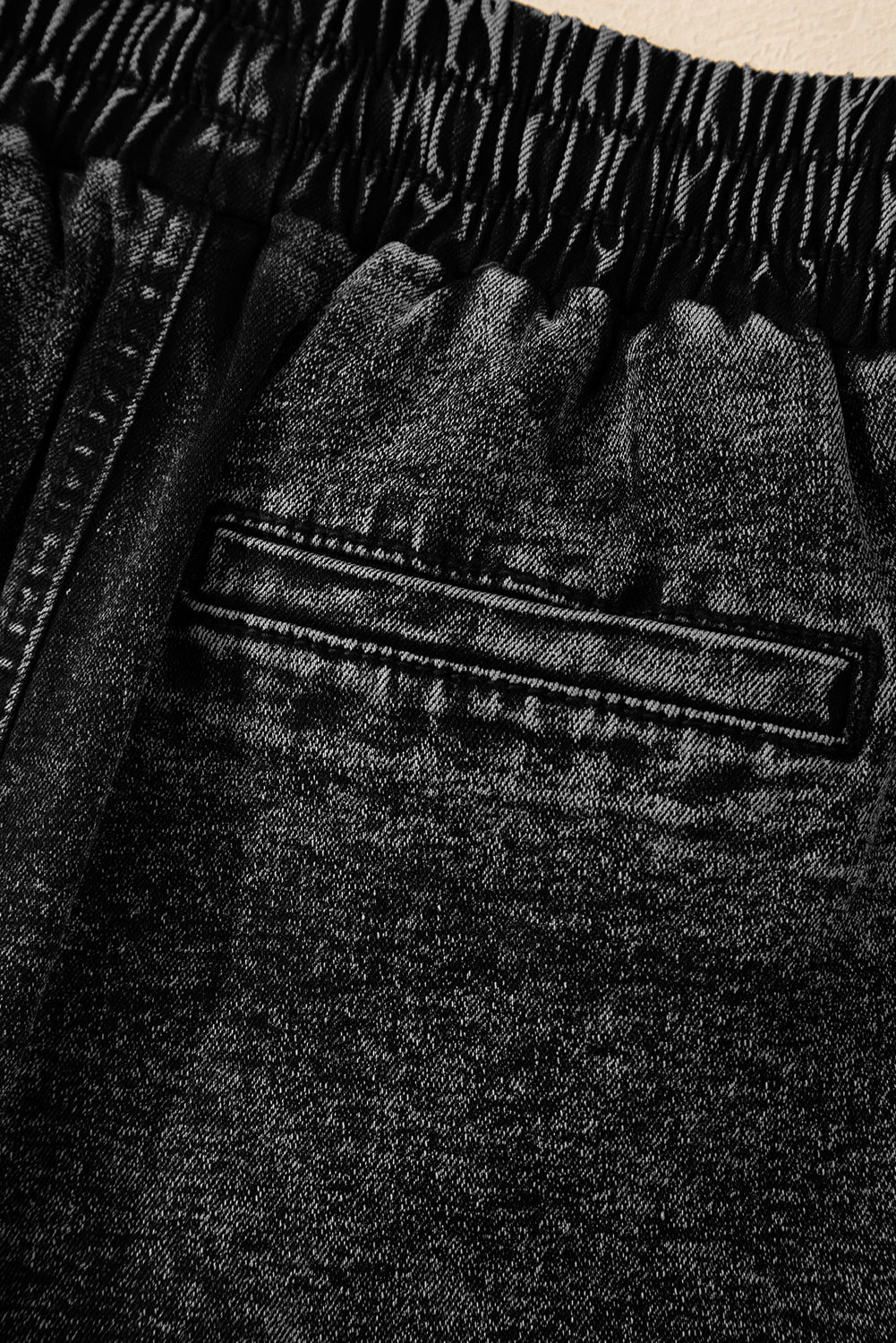 Black Drawstring High Waist Pocketed Denim Shorts