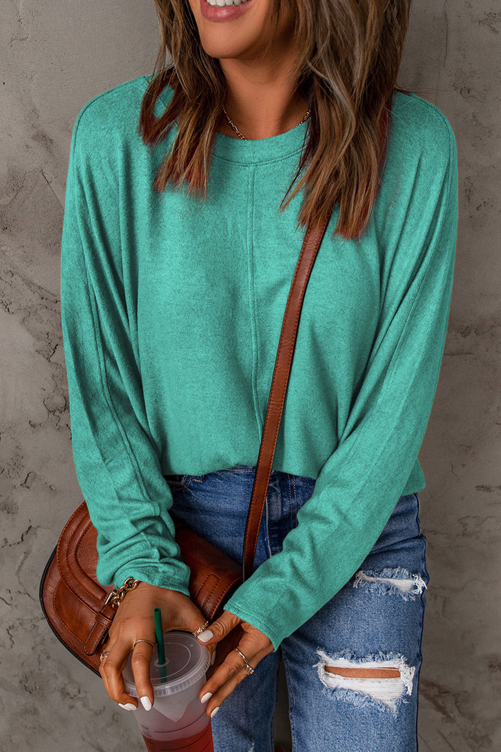 Seam Detail Round Neck Long Sleeve Top