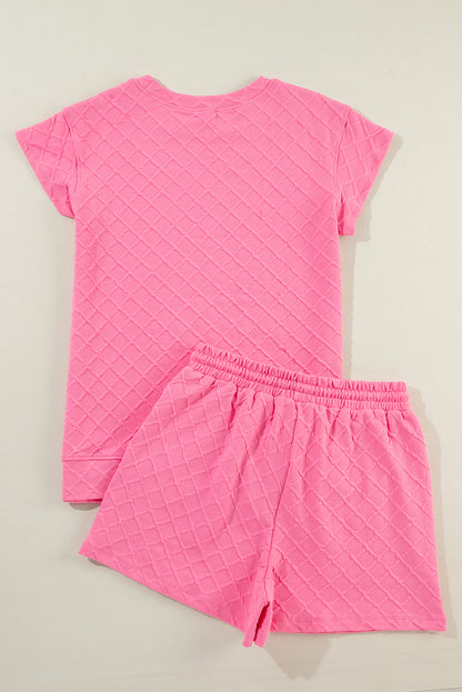 Sachet Pink Checkered Textured Tee and Drawstring Shorts