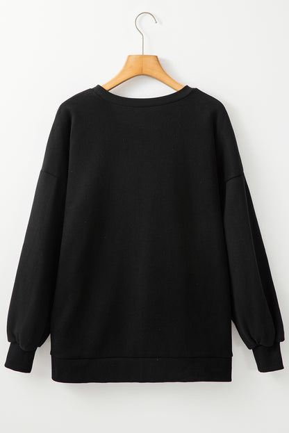 Black Solid Fleece Lined Drop Shoulder High Low Sweatshirt