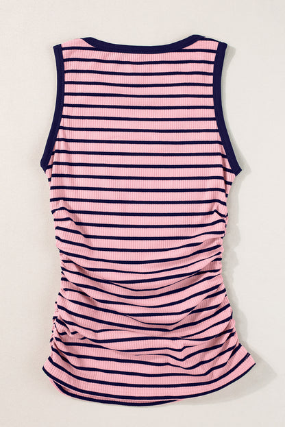 Black Stripe Contrast Round Neck Sleeveless Slim Top