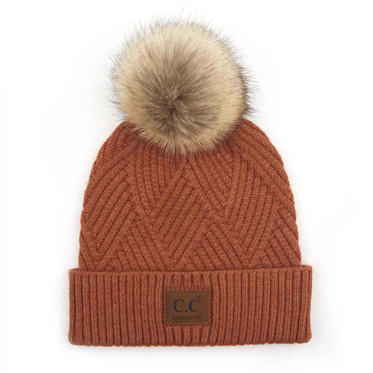 Amelia Large Patch Heathered Pom Beanie