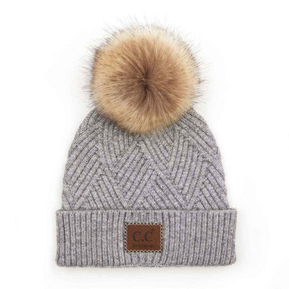 Amelia Large Patch Heathered Pom Beanie