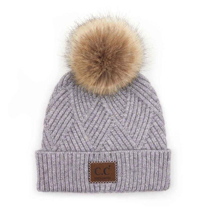 Amelia Large Patch Heathered Pom Beanie