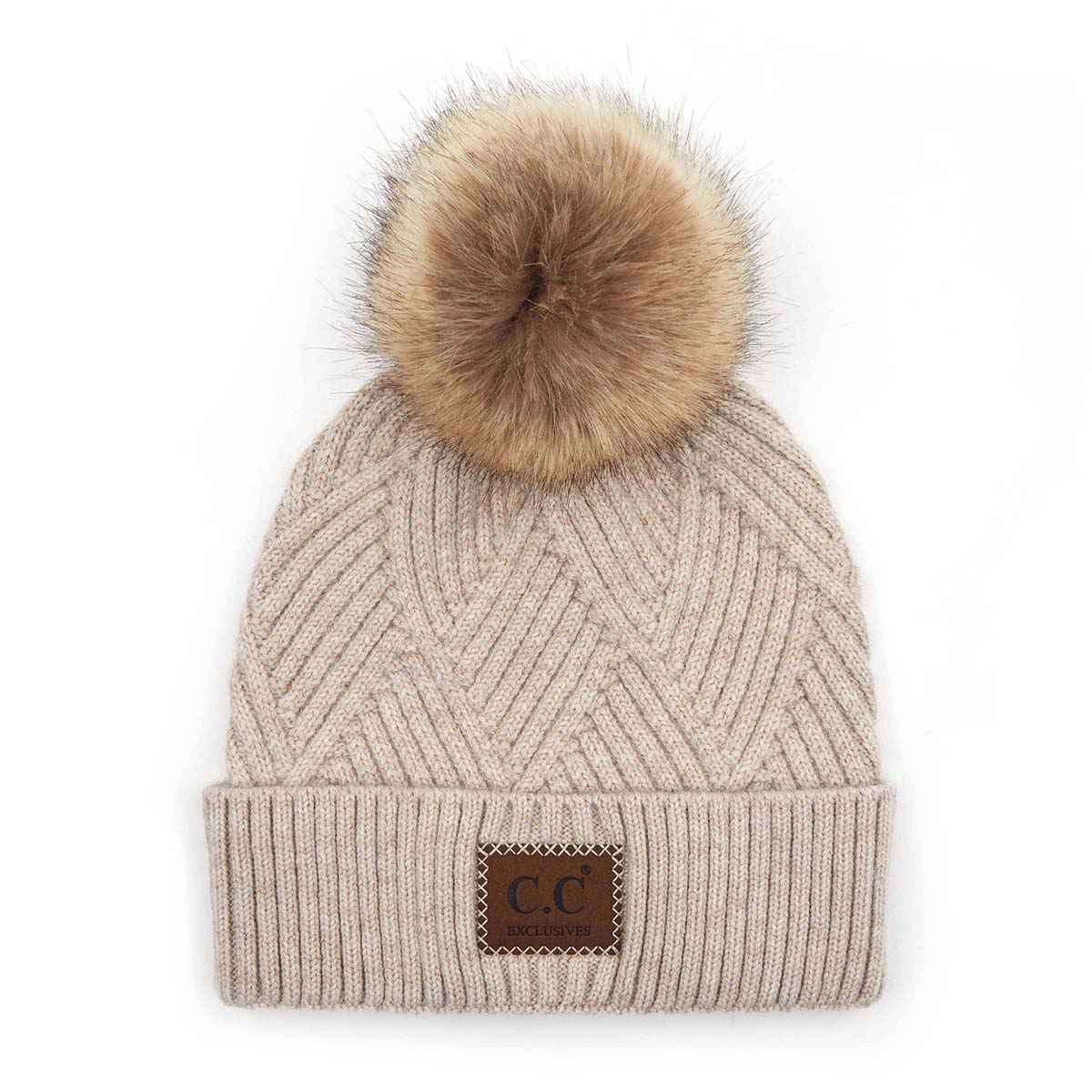 Amelia Large Patch Heathered Pom Beanie