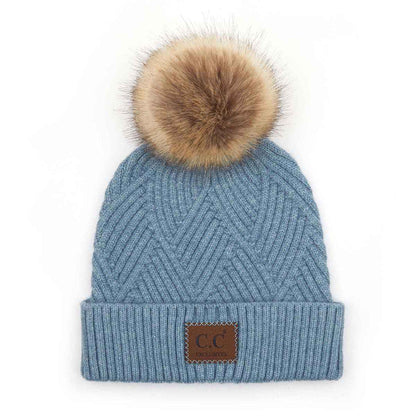 Amelia Large Patch Heathered Pom Beanie