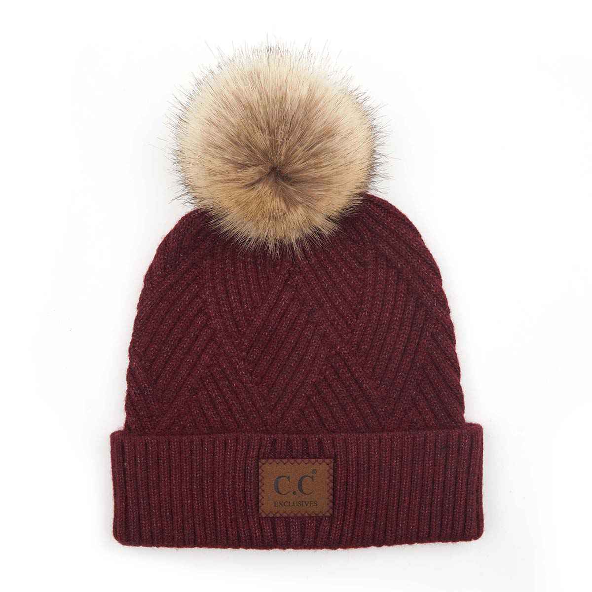 Amelia Large Patch Heathered Pom Beanie