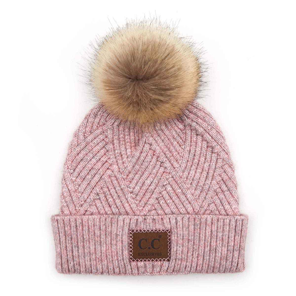 Amelia Large Patch Heathered Pom Beanie