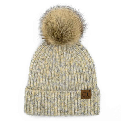 Chloe Soft Ribbed Fur Pom Beanie