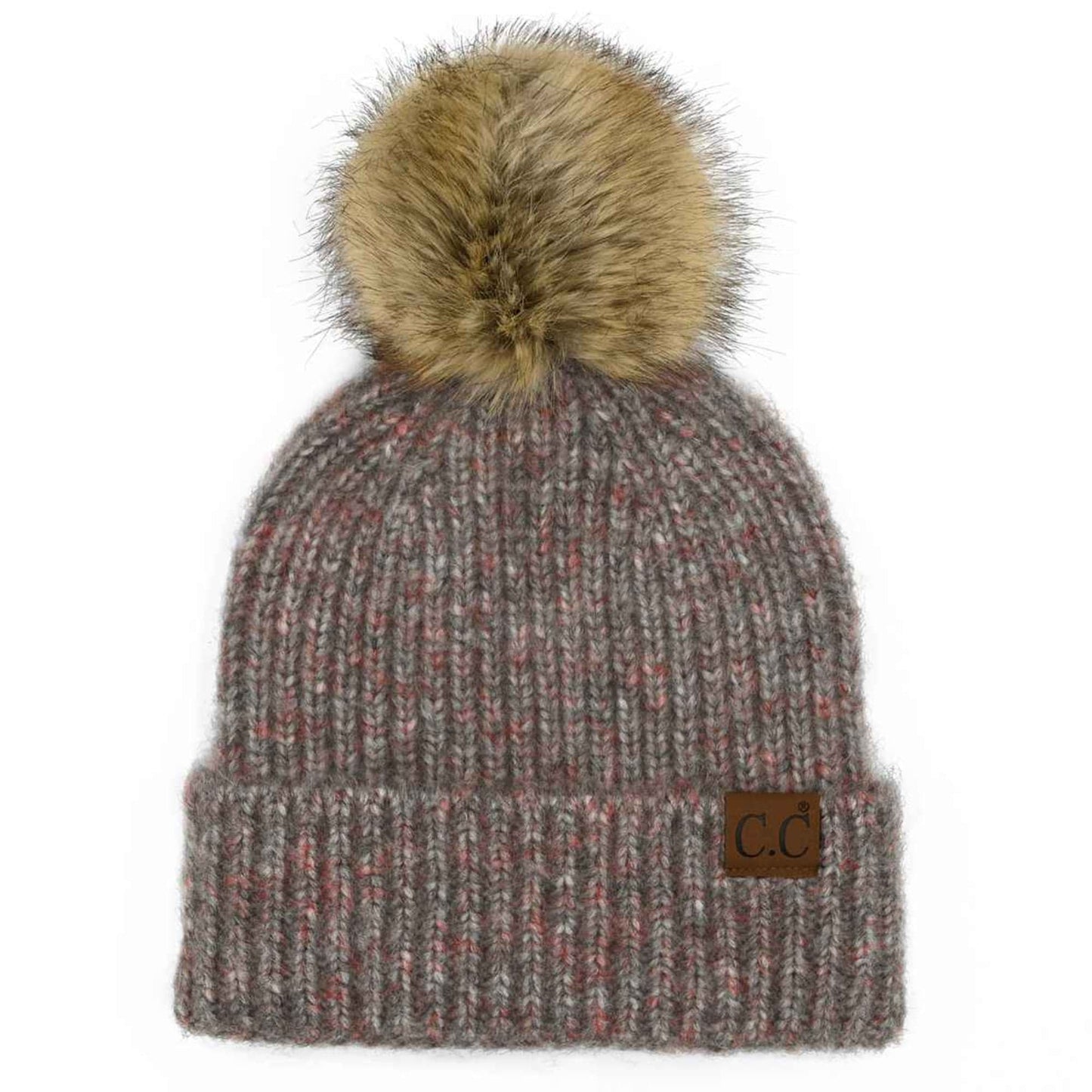 Chloe Soft Ribbed Fur Pom Beanie