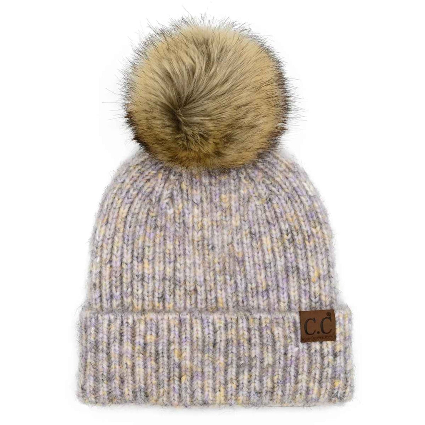 Chloe Soft Ribbed Fur Pom Beanie