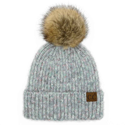 Chloe Soft Ribbed Fur Pom Beanie