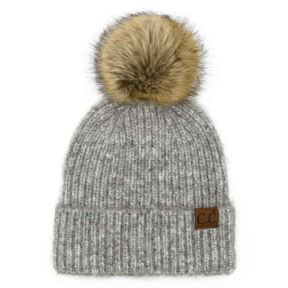 Chloe Soft Ribbed Fur Pom Beanie