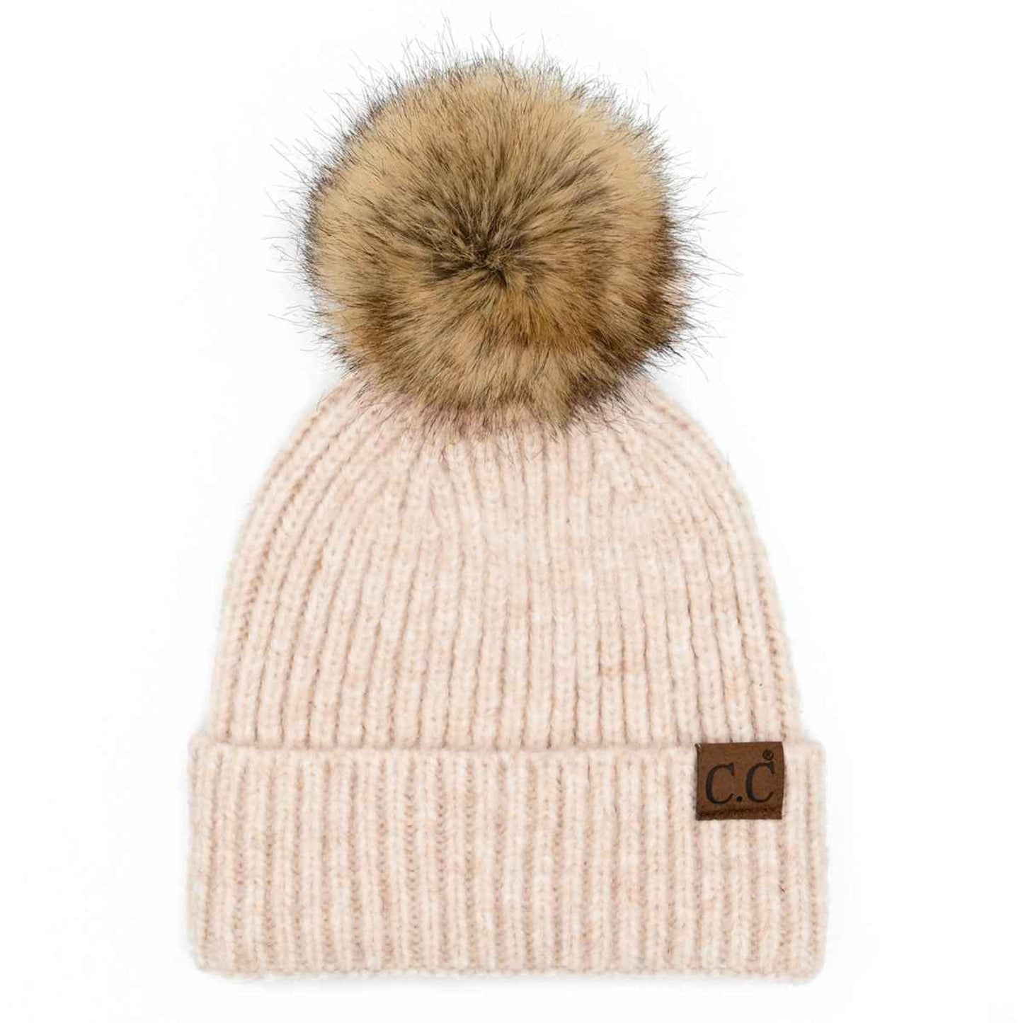 Chloe Soft Ribbed Fur Pom Beanie