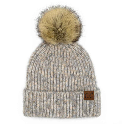 Chloe Soft Ribbed Fur Pom Beanie