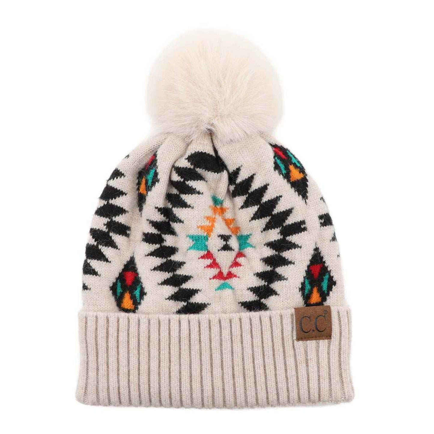 Elena Aztec Pattern Pom Beanie