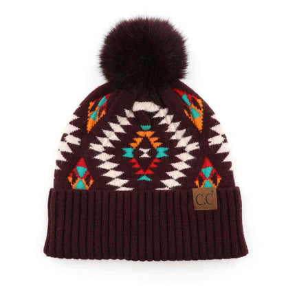 Elena Aztec Pattern Pom Beanie