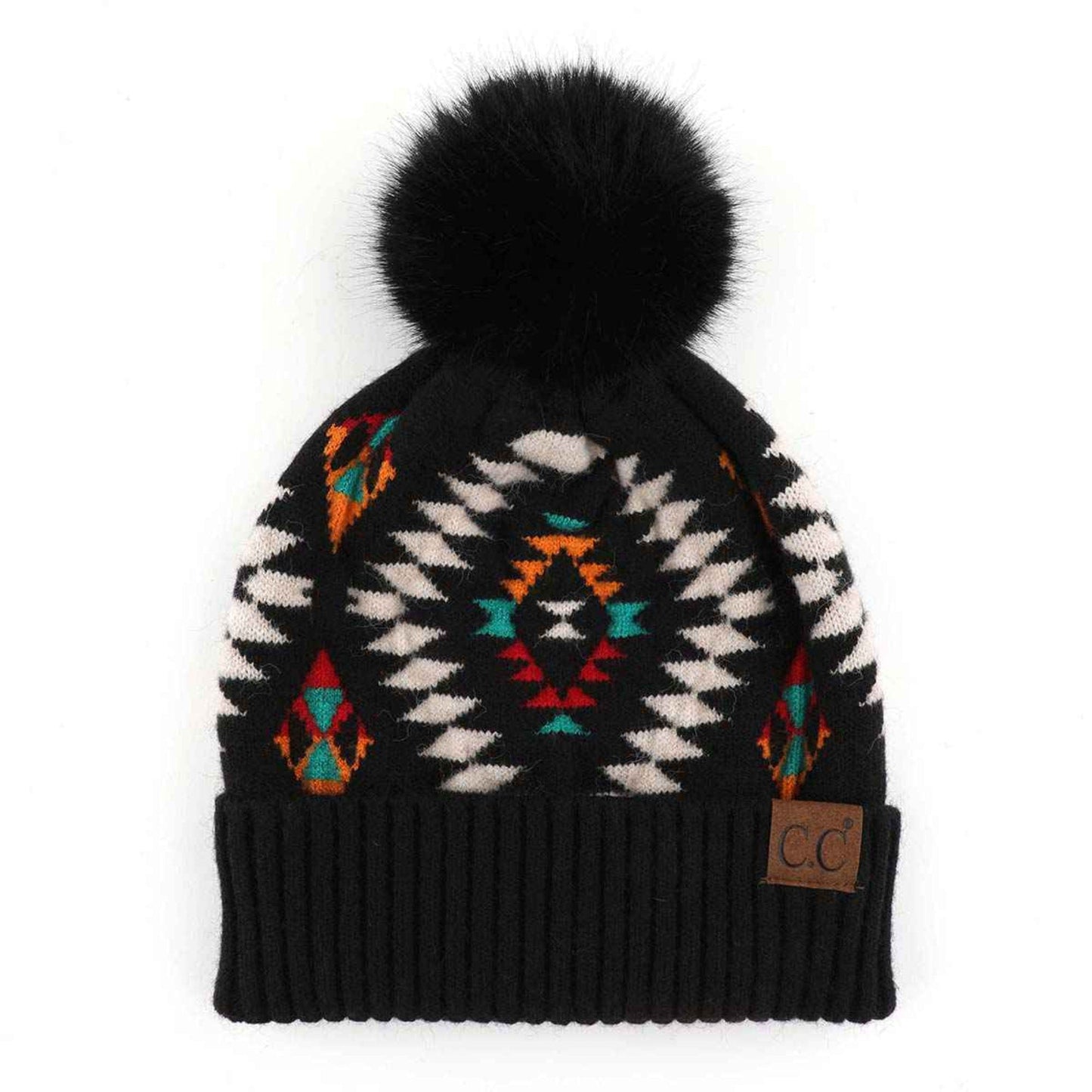 Elena Aztec Pattern Pom Beanie