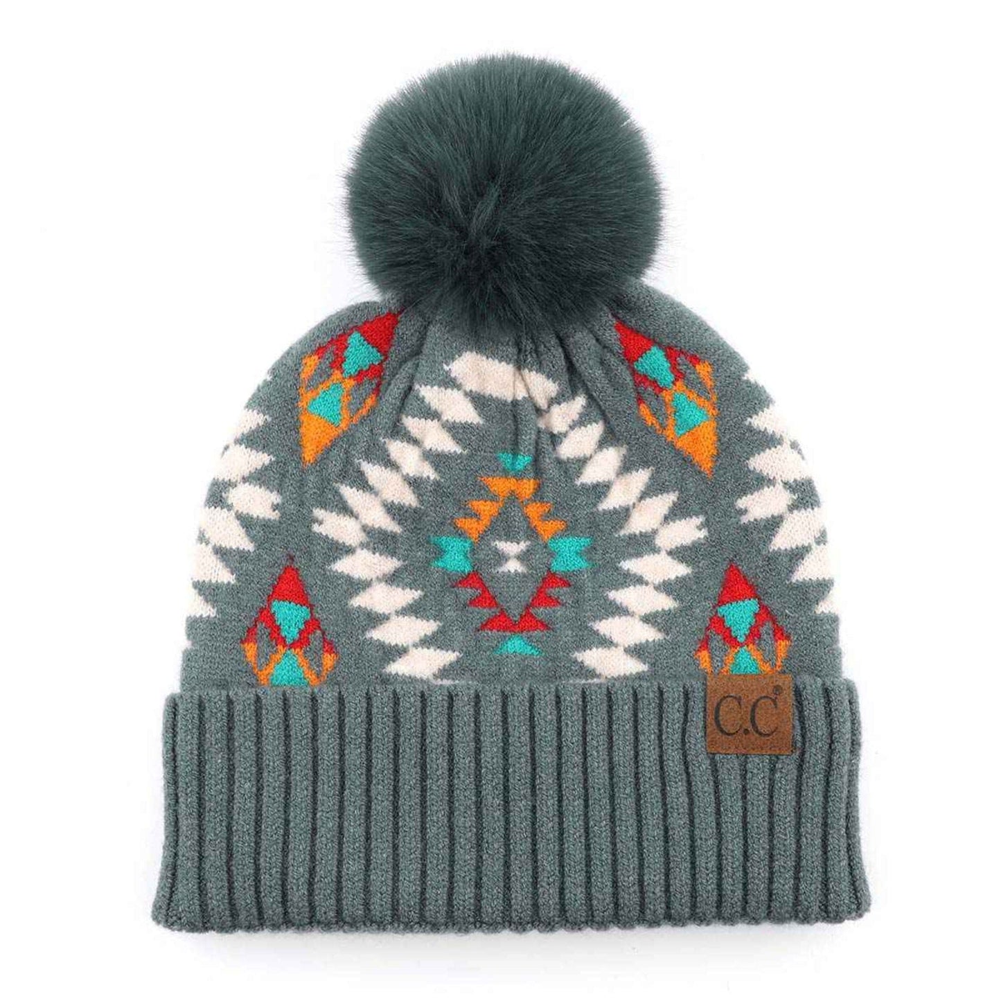 Elena Aztec Pattern Pom Beanie